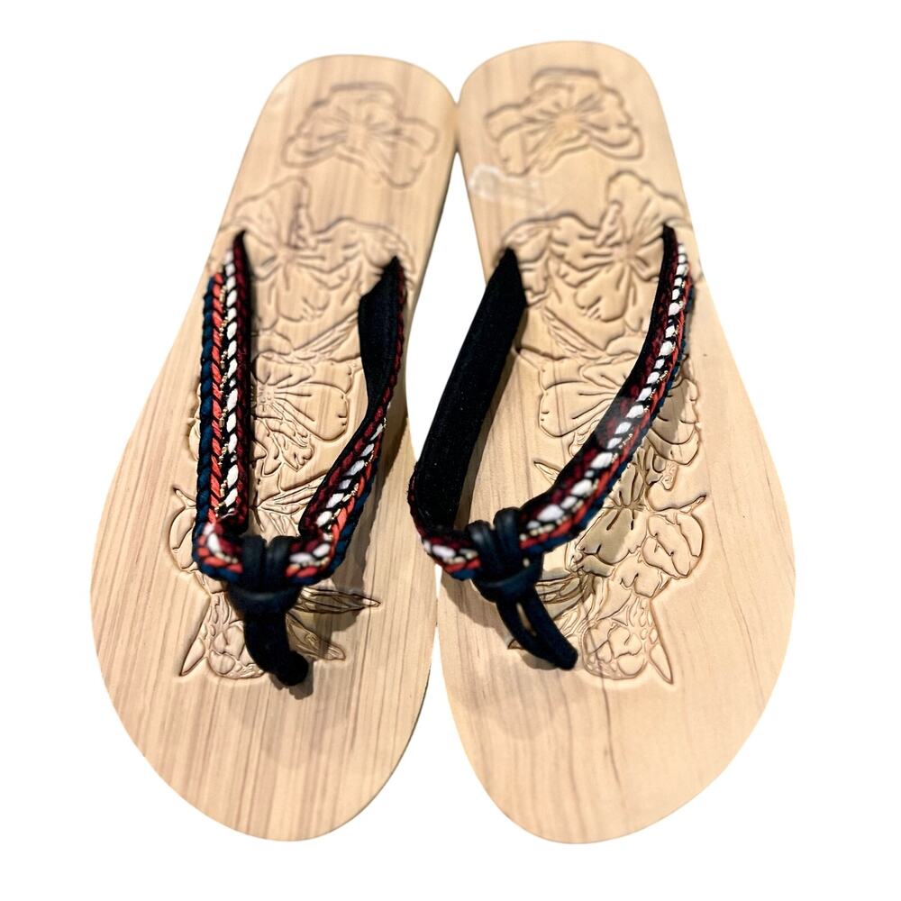 NWOT Hibiscus Thong Sandals Women’s Size 8 Braided Strap Tropical Flip Flops